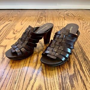 Franco Sarto Brown Woven Sandal 3.5” Leather Heels Size 7.5.